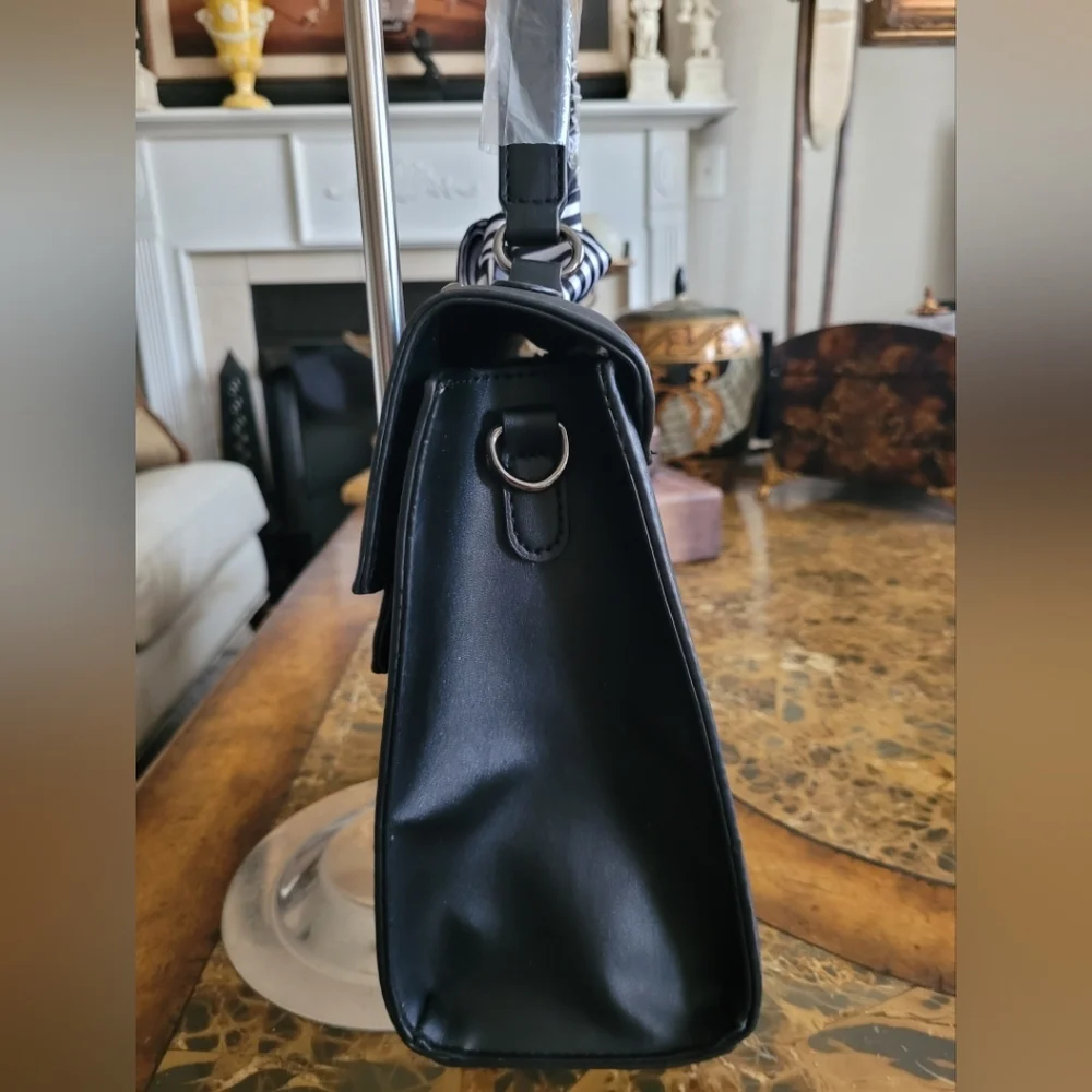 VALENTINO ORLANDI Black Studded Handbag with Striped Bow - Picture 4 of 12